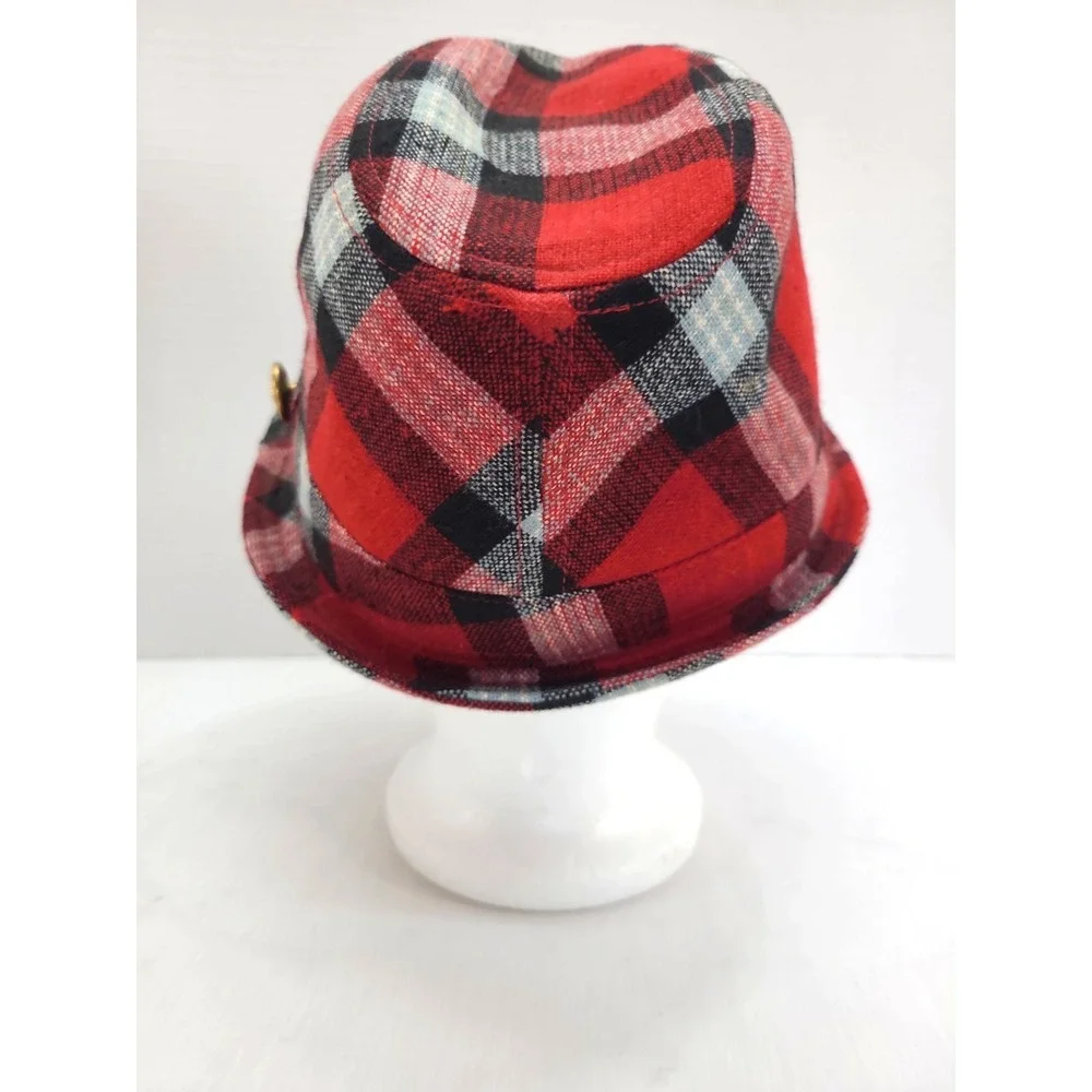 August Hat Company Womens Red Tartan Plaid Fedora Wool Blend